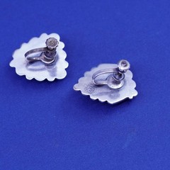 vtg Mexico Sterling silver handmade earrings, 925 screw back warrior face onyx
