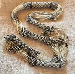 Vintage Artisan Made Seed Bead Multi strand Necklace Iridescent Scarf Like