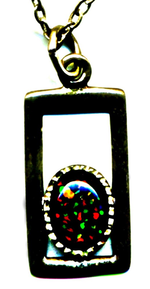 925 silver Black OPAL PENDANT, Chain, red color play, Opal NECKLESS