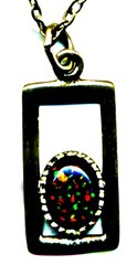 925 silver Black OPAL PENDANT, Chain, red color play, Opal NECKLESS