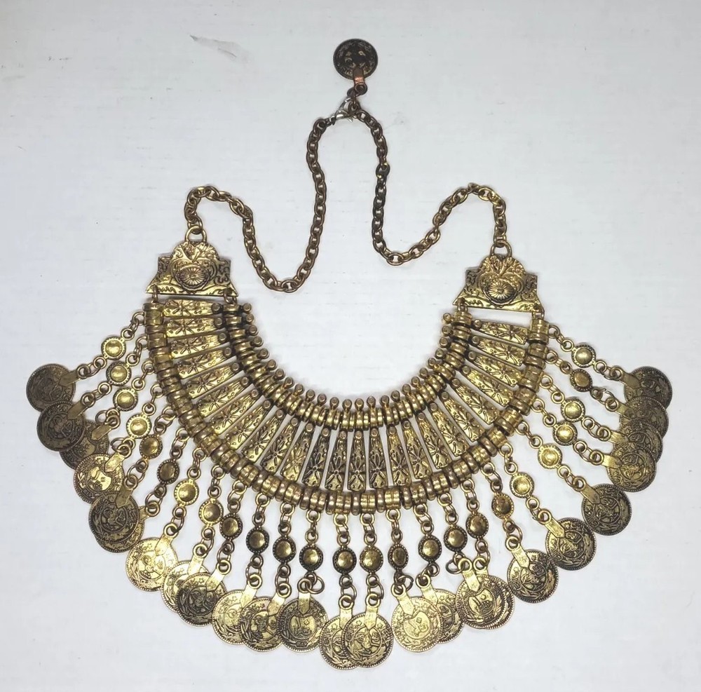 Child Of Wild Coin Necklace Vtg Bohemian Boho Bronze Statement Chunky Heavy