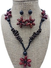 New Artisan Handmade Wooden Seeds Bead Flower Necklace Earrings Set