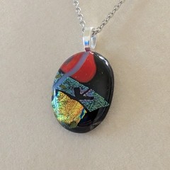 Hand Crafted Dichroic Fused Glass Pendant Necklace W/ Chain #1353