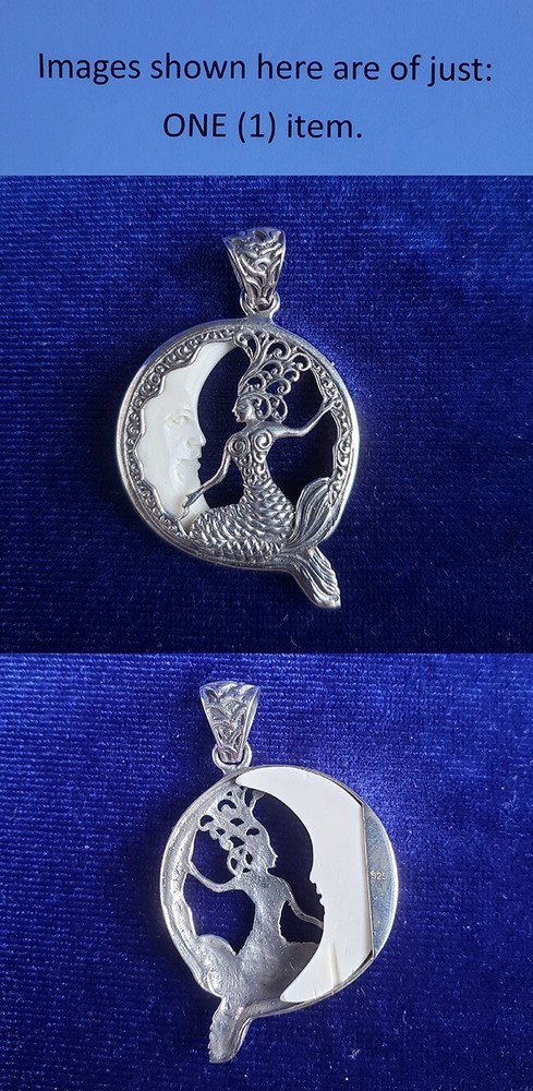 925 Sterling Silver Carved Mermaid With The Half Moon Pendant 25pt442