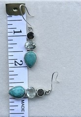 Arya Designer 925 S Silver Smoky Quartz, Prasiolite And Turquoise Drop Earrings