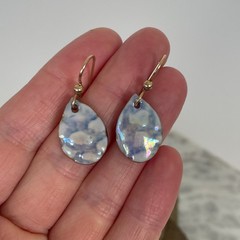 Artisan Ceramic Blue Gold Glaze Drop Earrings Handmade Art Pottery Cloud Pastel