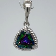 925 Sterling Silver – Rainbow Trilliant Mystic Topaz Triangle Pendant / Necklace
