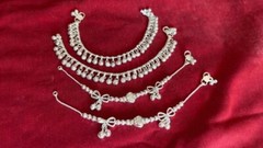 Girls lot 2 pairs ankle bracelet anklet silver bells charm chain India jewelry