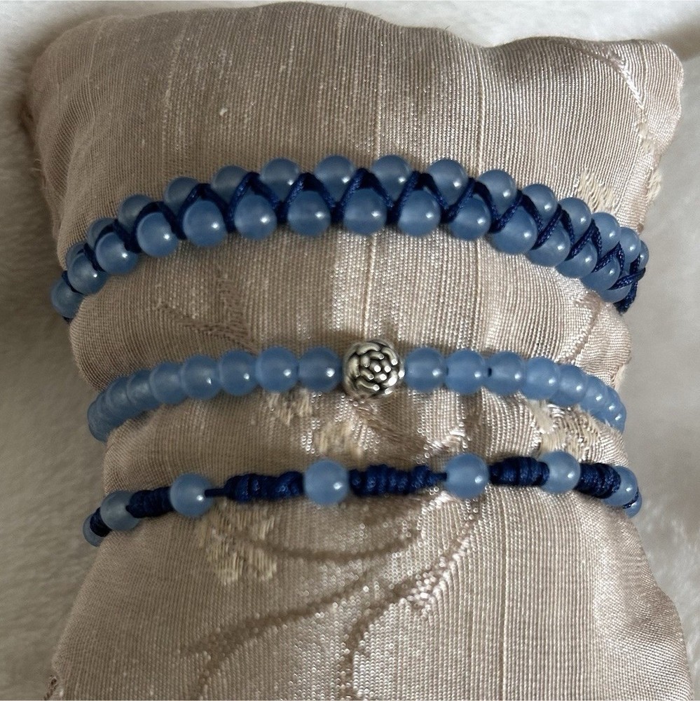 Handcrafted Blue Beaded Charm Bracelet Glass Round Stackable Bohemian