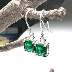 Lab Made Emerald Earrings Sterling Silver 925 , May Birthstone