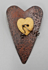 By Jan Heart Brooch Hat Lapel Pin Rusty Tin Country Industrial Valentines Day