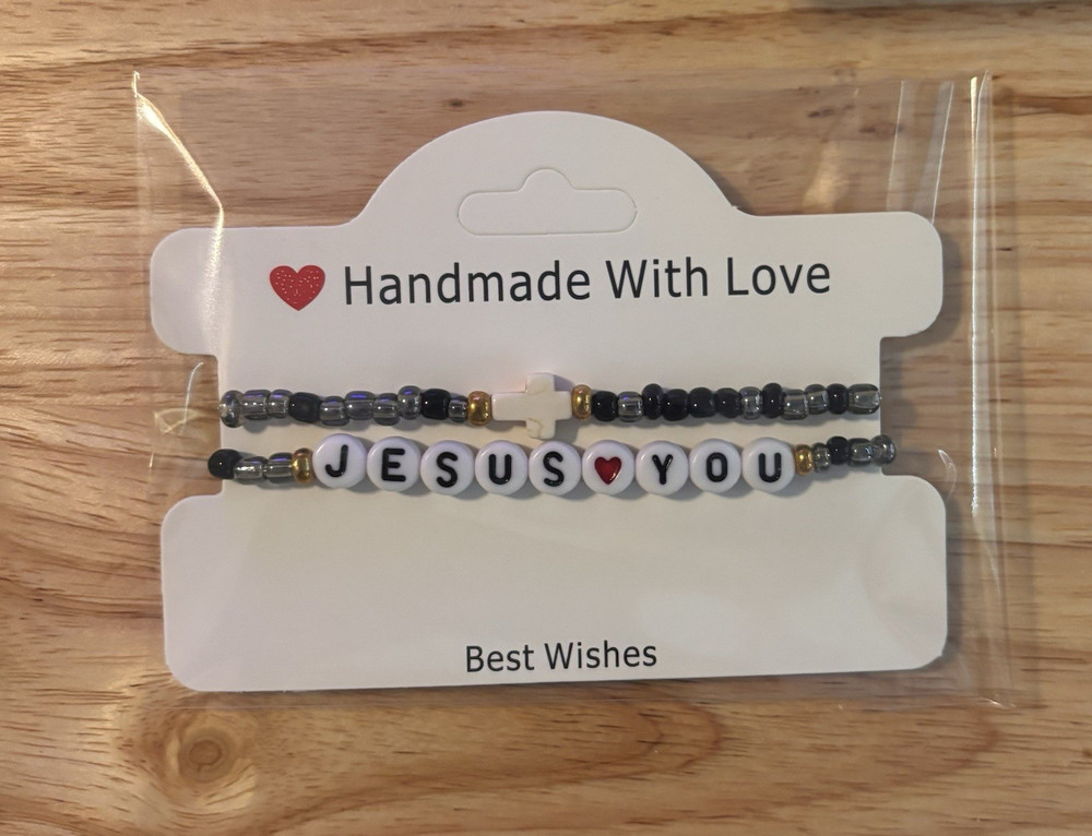Handmade Beaded Charm Bracelets «JESUS LOVES YOU»and Cross Bracelet 18cm