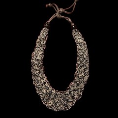Artist Made Necklace 18” – 24” Seed Bead Braided Black Gray Handmade Tie Closure