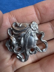 Vintage fine cast pewter art nouveau woman’s silhouette pendant