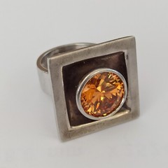 Silver Ring Modernist Massive Geometric Bold Artisan Quartz Square 7.25 Fine VTG