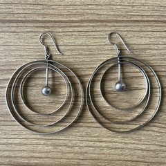 Vintage Silver Concentric Multi Hoop Dangle Earrings 925 Mex Stamp Artisan 2.25”