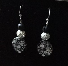 Beautiful Black And Silver Drop/Dangle Round Heart Earrings~Wire Hook