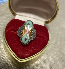 Mosaic Turquoise Inlay Nat.RELIOS Carolyn Pollack Sterling Silver RING SZ 7.75