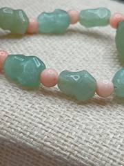 Carved Green Pink Stone Choker Necklace Aventurine Beaded Asian Style 16″