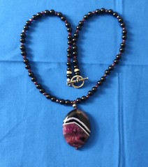 Onyx Garnet & Agate Bead Necklace Purple Black Red Artisan Made