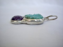 Faceted Amethyst and Turquoise Druzy Pendant