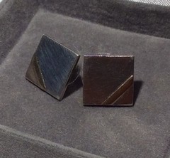 Handmade Brushed 950 Sterling Silver 14k Gold Accent SQUARE Post Earrings 5.3g
