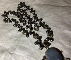 Lovely Handmade Denim Lapis, Cultured Pearls, Crystal & Sterling Silver Necklace