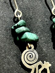 Sterling Silver Monkey Dangle Earrings With Malachite Chips 3.57 Grams 1 5/8”