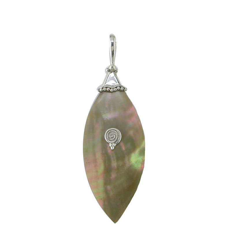 Offerings Sajen 925 Sterling Silver Hand-Crafted Brown Shell Marquis Pendant