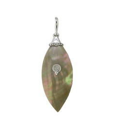 Offerings Sajen 925 Sterling Silver Hand-Crafted Brown Shell Marquis Pendant