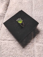Peridot Quartz Ring. Tarnish- Resistant Rhodium Plated Mounting. Size 6