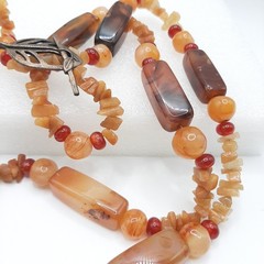 African Antique Style Mali Carnelian Agate Bead Necklace Toggle Leaf Clasp 32″