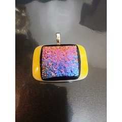 Dichroic Fused Glass Pendant Yellow White Pink Blue Art Glass Heart Bail