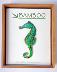 Bamboo Jewelry Seahorse Pin Sterling Silver & Cloisonne Enamel w/Box Steve King