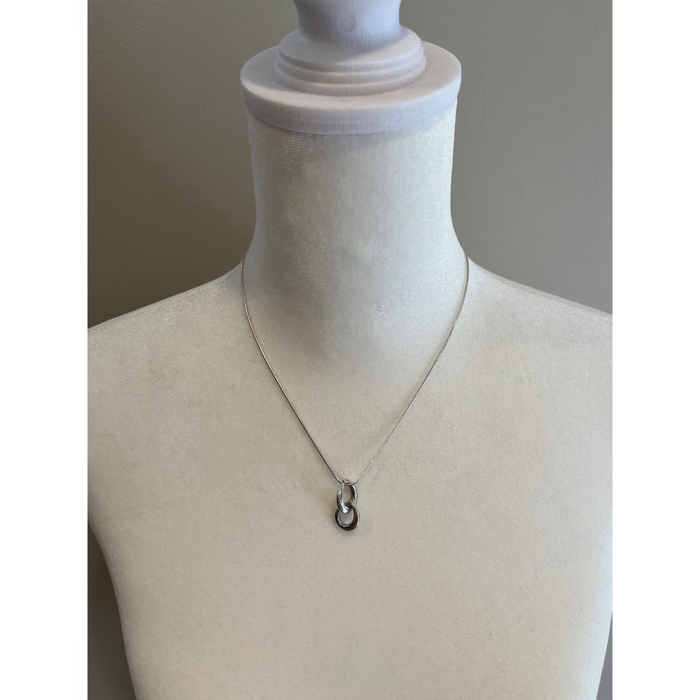 Betsy Frost Sterling Silver Interlocking Double Loop Pendant Snake Chain Necklac