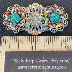 VTG Glass Flowers Brooch Signed BENTLEE Enameled & Multi Colored Rhinestone ASis