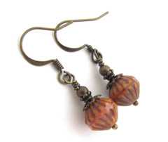 Dusty Rose Earrings Antiqued Brass Czech Glass Romantic Victorian Cosplay Gift