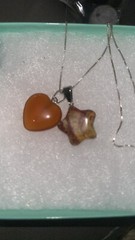 Handmade Agate Heart and Aventurine Star Silver Necklace 16″