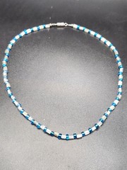 #0335 – Blue & Silver Glass Seed Bead Choker Necklace 16″ Minimalist Handmade…