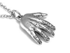 Hand Pendant Necklace, Palm Reader Charm, Palmistry Jewelry in Polished Pewter