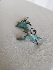Signed Artisan Bronze Hummingbird Earrings Hand Patinated Bird Dangle Handmade