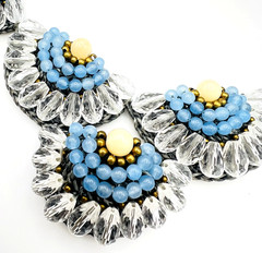 Gray Macramé Aquamarine Blue Crystal Chunky Bib Statement Necklace