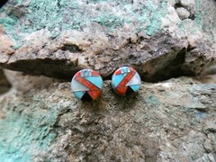 Multi Gemstone Round Handcrafted Stud Post 10mm Earrings Sterling Silver AL26