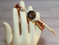 Beaded Wrapped Leather Bracelet/Tile Beads/Tohos/Crystals/16mm Button (brac31)