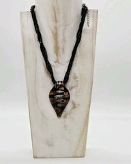 Murano Art Glass Necklace Pendant Black beaded layered Necklace twist Foil 21 in