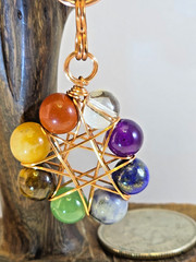 Copper Wire Wrapped 8-Point Star Pendant with Chakra Gemstones and Clear Quartz