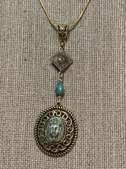 *NEW LISTING*EGYPTIAN REVIVAL CZECH NEIGER GLASS PHARAOH NECKLACE TURQ/GOLD-NEW