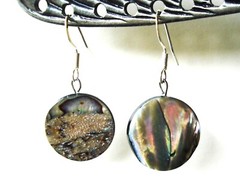 1 1/2″ Drop Dangle Abalone Round Coin Earrings different color every turn #3