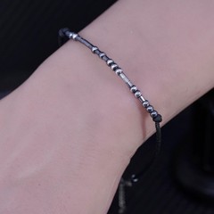 7+1.5”, Vintage Sterlng Silver bead Bracelet with black linen thread and beads