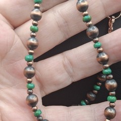 Sonoran Green Turquoise Solid Copper Navajo Pearl Necklace 23″ Southwestern